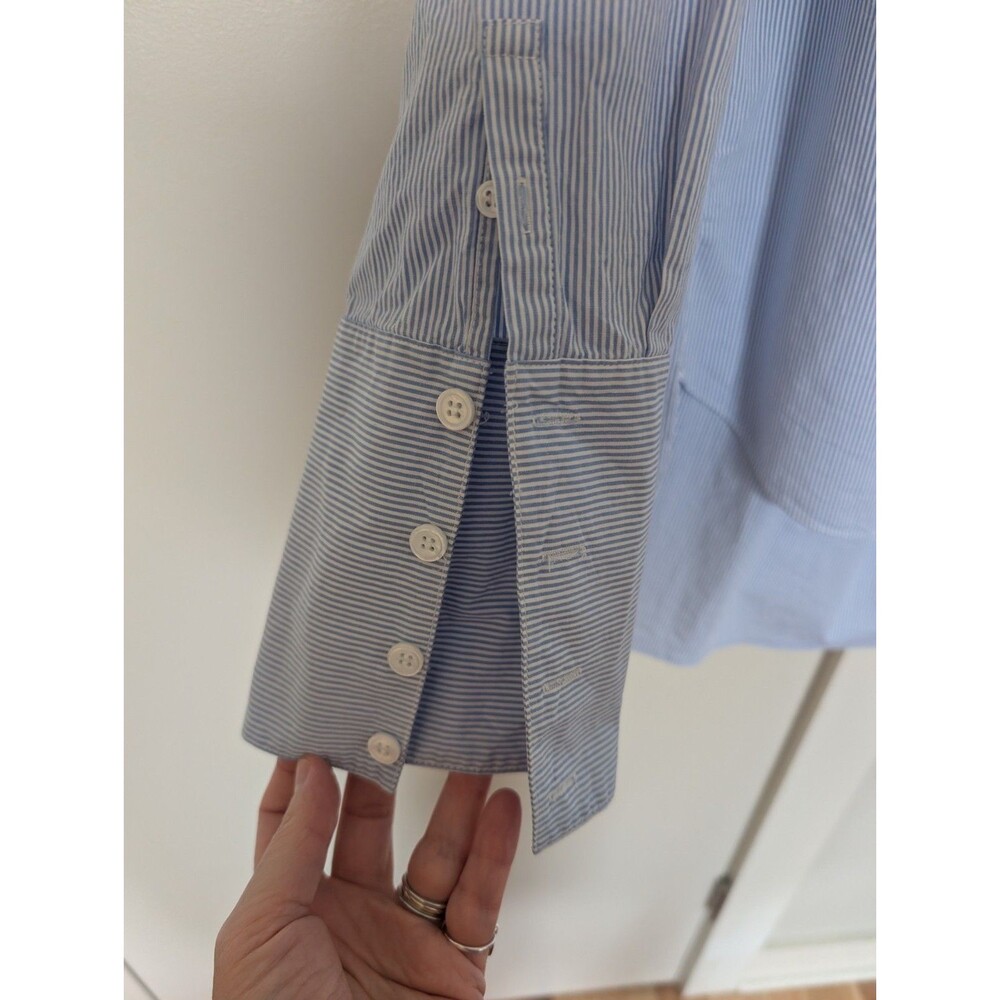 Veronica Beard Greer Stretch Cotton Blue White Striped Blouse Long Sleeve Sz 12 - Picture 7 of 10